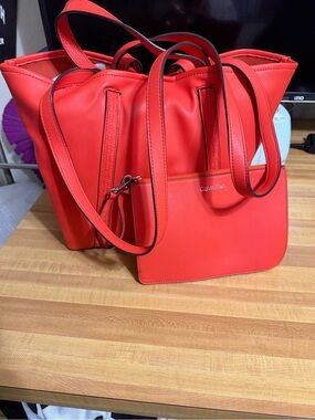Calvin Klein Vibrant Red Tote with Matching Zip Pouch